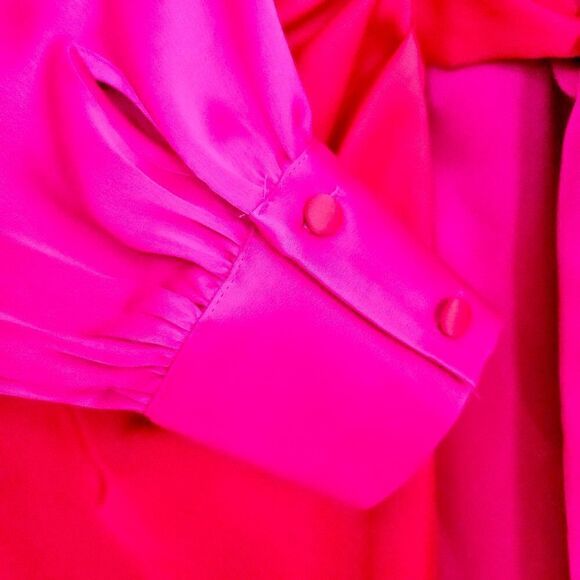 NWT Anne Klein Long-Sleeve Collared Color-Block Satin Faux-Wrap Midi Dress 6 - Picture 6 of 10